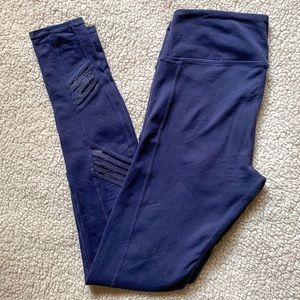ALO Yoga dark navy blue cutout mesh detail mid-rise athletic workout leggings